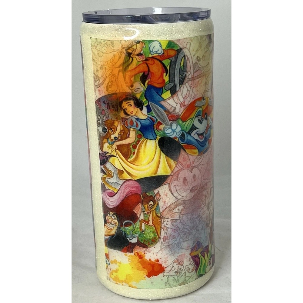 Disney Inspired Princess Mickey Villains Tumbler Glitter Cup w Lid